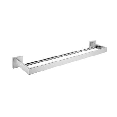 Imagem de Conjunto de ferragens para banheiro cromadas – Toalheiro de aço inoxidável 304, saboneteira de vidro – Moderno, fácil de limpar, 5 peças, barra dupla para toalhas