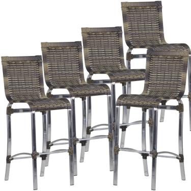 Imagem de Kit 5 Banquetas em Alumínio e Fibra Sintética Haiti Para Cozinha, Edícula Trama