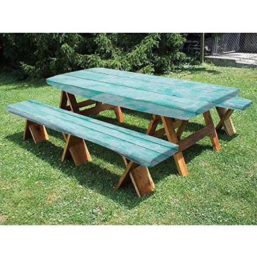 Imagem de Toalha de mesa de piquenique de poliéster de 182,88 cm e banco de madeira, estampa de textura de prancha de madeira, para uso ao ar livre, parque, terraço, 81 x 182 cm