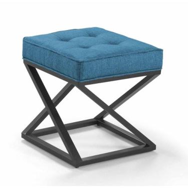 Imagem de Pufe Estilo Industrial Quadrado Pés Metal Mônaco - Due Decor, Linho Az