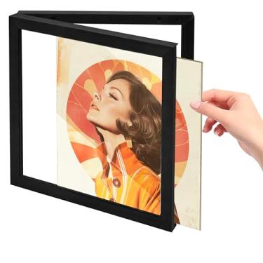 Imagem de Essenhome Moldura de disco de vinil – Moldura de álbum de madeira preta sólida para discos de vinil, tela de parede de 30 x 30 x 4 cm com capa de acrílico transparente – perfeita para capas de LP e