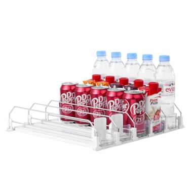 Imagem de Organizador de bebidas para deslizador automático de geladeira, branco, 350 g, 473 ml, dispensador de refrigerante para geladeira - comporta até 25 latas