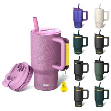 Imagem de Frost Buddy Thicc Buddy - Copo de aço inoxidável isolado a vácuo de 473 ml com tampa e canudo para água - Caneca de viagem compatível com porta-copos - Presentes para mulheres e homens Ele Ela (Aurora