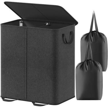 Imagem de Cesto de roupa suja Lifewit Double com tampa e sacos removíveis 155L