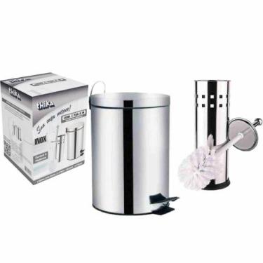 Imagem de Lixeira de Aço Inox 3 Litros com Escova Sanitária e Suporte - Thika