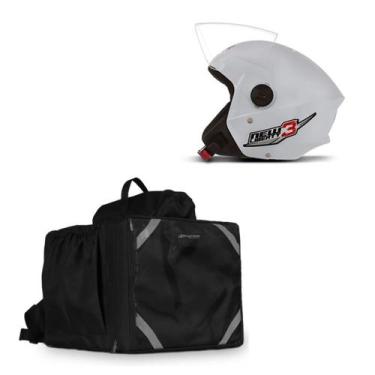 Imagem de Kit Motoboy Capacete New Liberty 3 Branco Tam. 56 + Mochila Térmica 45