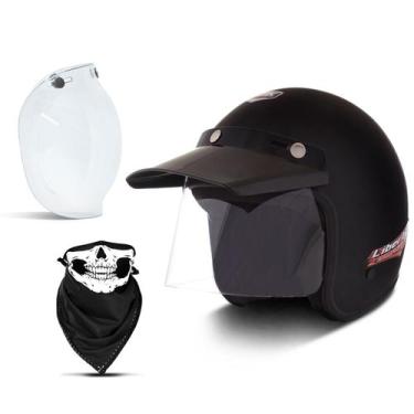 Imagem de Capacete Aberto Compact + Viseira Bubble e Bandana - PRO TORK, PRETO F
