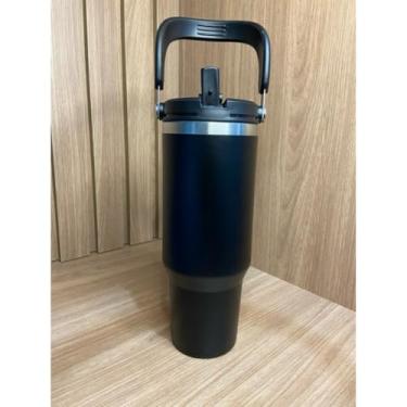 Imagem de Copo Térmico com Canudo 1,200ml com 2 Bicos e Alça (Preto)