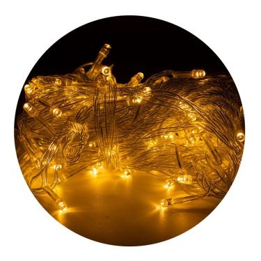 Imagem de Led Pisca Cordão Com 10 Metros 100 Lampadas Formato Gota Fio Cor Crystal Tomada Luz Natal Ano Novo Branco Quente