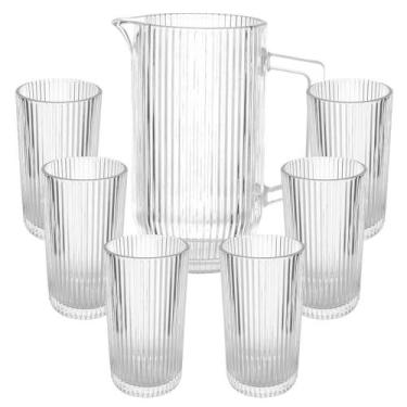 Imagem de Jogo de Copos e Jarra de Vidro Transparente Graffiato 7 peças - Hauskr