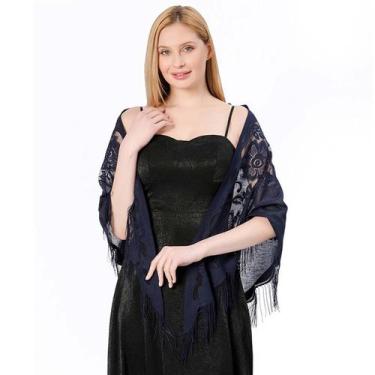 Imagem de Echarpe de Renda Xale Franja Sofisticação e Elegância Luxo - anjo da m
