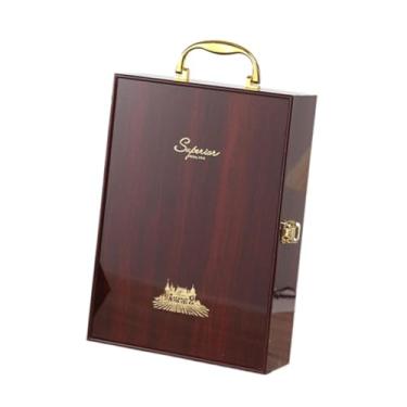 Imagem de IEUDNS Caixa de Madeira para Vinho Tinto com Espaço para Duas Garrafas, Ideal para Eventos, Type a