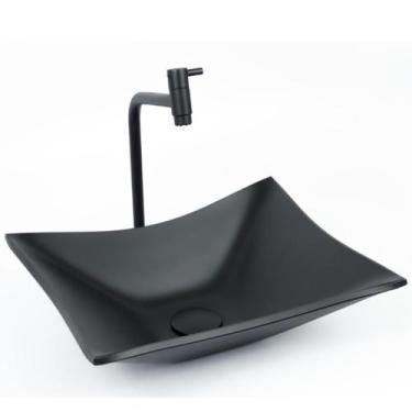 Imagem de Cuba Banheiro Kit com Torneira e Válvula Click - Preto Fosco - Lopazzi