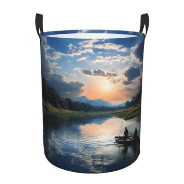 Imagem de Cesta de roupa suja cênica de pesca, dobrável, impermeável, cesto de armazenamento de roupas com alças, pano Oxford, organizador de brinquedos, cesta para banheiro, lavanderia, quarto, médio