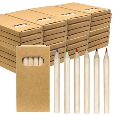 Imagem de Zorfeter Pacote com 50 mini lápis de cor de 8,5 cm, 6 por pacote com 6 lápis portáteis de gordura curta, pré-afiados, 6 cores para pintura/material escolar em sala de aula (300 peças)