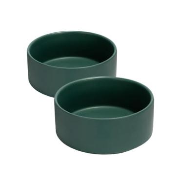 Imagem de SPUNKYJUNKY Tigela de cerâmica para cães e gatos de 813 g, tigela moderna e pesada para água para comida verde (embalagem com 2)