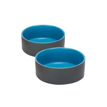 Imagem de SPUNKYJUNKY Tigela de cerâmica para cães e gatos de 382 g, tigela de água moderna e pesada para comida para substituição azul-cinza (pacote com 2)