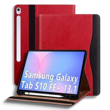 Imagem de TIPOYOROOS Capa para Samsung Galaxy Tab S10 FE Plus 13,1 polegadas 2025 (SM-X620/SM-X626B) Smart Cover com bolso e porta-lápis, couro PU empresarial com compartimento para cartão, vermelho