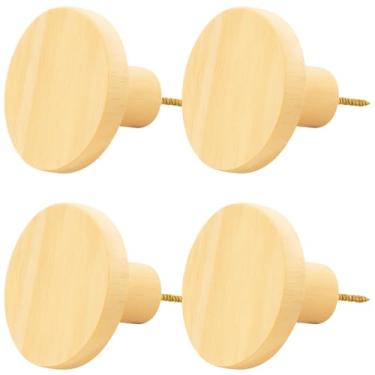 Imagem de Kit 4 Ganchos de Madeira Pinus Cabideiro de Parede Redondo Bolsas Mochilas Casacos