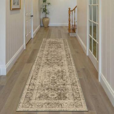 Imagem de WondRg Tapete de corredor lavável de 5 x 25 cm para corredor de cozinha, marrom, vintage, antiderrapante, desgastado, rústico, leve, aspirável, macio, para entrada interna e quarto