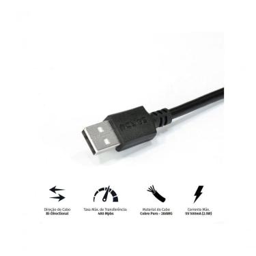 Imagem de Cabo Usb A 2.0 Macho Para Mini Usb B Macho 28awg Puro Cobre 3 Metros - Puanm2-3