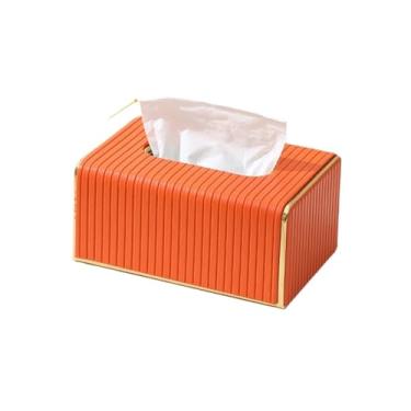 Imagem de Capa para caixa de lenços de papel Porta-lenços de luxo leve, guardanapo couro, dispensador facial, decoração para casa, banheiro, cozinha, quarto, escritório(Orange)