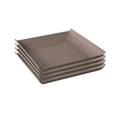 Imagem de Kit Com 4 Pratos Quadrado 20cm Casual Cinza Coza