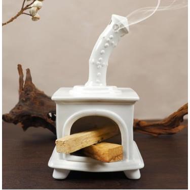 Imagem de MOUGIGI Suporte para lareira de cerâmica branca feita à mão e prato de incenso de sálvia/cone para limpeza energética, meditação zen, decoração de altar para ioga, spa, presente de aromaterapia para