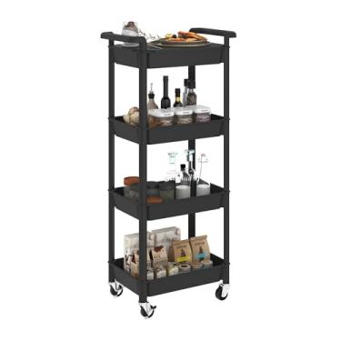 Imagem de STEEHOOM Carrinho de rodinhas de 4 níveis com alça, carrinho utilitário com tampo de mesa, fácil de montar, carrinho de armazenamento de banheiro sobre rodas para escritório, sala de estar, cozinha