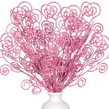 Imagem de Ysleen 50 palhetas e sprays de árvore com glitter, galhos, enfeites artificiais para galhos de 30 cm para decoração de presente (rosa)