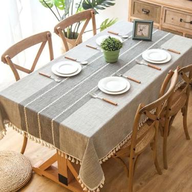 Imagem de KAIJIE Toalha de mesa de jantar minimalista moderna com estampa listrada, imitação de algodão e linho, toalha de mesa de chá para decoração de festa, piquenique, jantar, 100 x 160 cm, cinza A