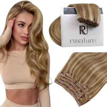 Imagem de Extensões de cabelo RUNATURE Clip em cabelo humano real 45 cm 120 g