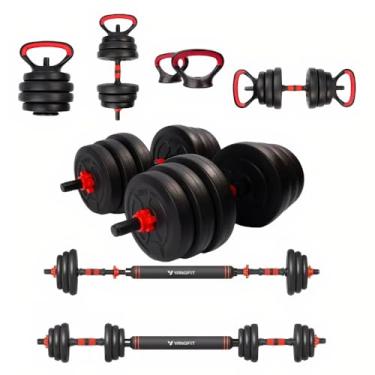 Imagem de Barra Anilha Halter Kettlebell Kit Musculação Completo - 30kg