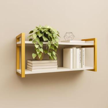 Imagem de Prateleira Suspensa Nicho Estilo Industrial 35x25x60cm 100% MDF Premium e Aço Carbono - Off White e Dourado