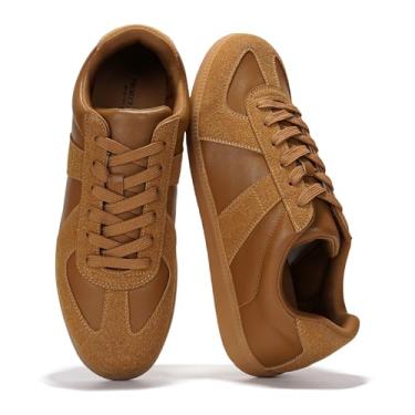 Imagem de Project Cloud Tênis de couro masculino – Palmilha de espuma viscoelástica antiderrapante sapatos casuais para homens – Tênis moderno de couro vegano leve (Dixon), Bronzeado, 41
