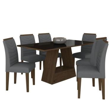 Imagem de Mesa Com 6 Cadeiras 1,60 Pavia Imbuia/preto/cinza - Móveis Arapongas -