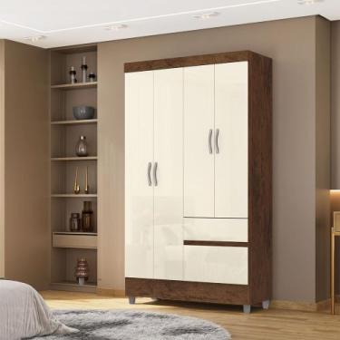 Imagem de Guarda Roupa Solteiro Abruzzo 4 Portas de Bater 2 Gavetas com Cabideir