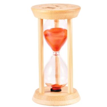 Imagem de Temporizador de areia vermelha, relógio de vidro de madeira de 2 min - Relógio moderno de ampulheta com moldura 100% de bambu para jogos infantis, sala de aula, cozinha, decoração de escritório em