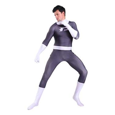 Imagem de Fantasia de cosplay Gesikai01 Danny Phantom com estampa 3D Lycra Zentai Suit Superhero Bodysuit Fantasia de Halloween para adultos e crianças, Preto, Adult-Large (Height 63-67 inch)