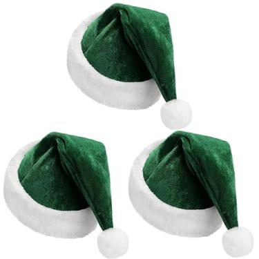 Imagem de Cozypower 3 Pcs Christmas Santa Hat for Adults with Plush Brim Thicken Unisex Velvet Classic Xmas Holiday New Year Party(Dark Green,Short Style)