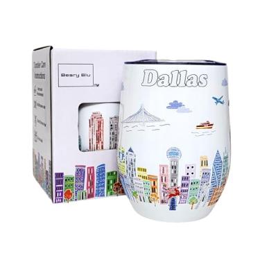Imagem de Beary Blu City Themed Artwork Série de copos de 355 ml - Projetado nos EUA - Copo isolado a vácuo com tampas - Caneca de viagem de aço inoxidável para vinho e café, água, para bebidas quentes e frias