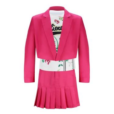 Imagem de Fantasia masculina branca cosplay Marcus Kevin 3 peças jaqueta saia camiseta preta roupa de detetive roupa de festa de Halloween, rosa, P