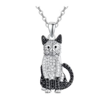 Imagem de OSCCI Colar com pingente de gato de cristal, pingente de gatinho para mulheres, joia diária para amantes de animais, Metal, Sem Pedra Preciosa