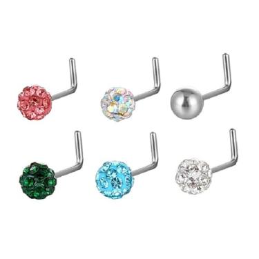 Imagem de Niaspi 6 peças de anéis de nariz em forma de L brilhantes para mulheres aço inoxidável strass colorido pequeno piercing de nariz de narina piercing de nariz joias