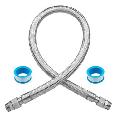 Imagem de Mangueira jumper de compressor de nível industrial, conector macho NPT de 3/4 polegadas x 102 cm de comprimento, mangueira de ar de aço inoxidável flexível, com juntas giratórias de 360° em ambos os