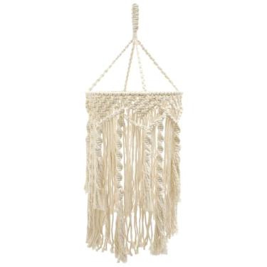 Imagem de Luminárias feitas à mão, abajur pendente de cobertura, decoração de teto para sala de estar, abajur de suspensão boêmio, abajur de macramê feito à mão, cúpula decorativa boêmia, fácil de instalar