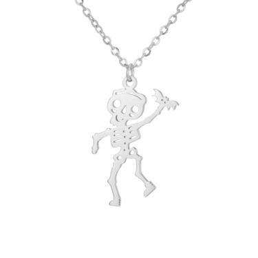 Imagem de PDOUSELF Colares engraçados de esqueleto de Halloween para mulheres e homens, colar com pingente de caveira de aço inoxidável para festa de Halloween, 20, Aço inoxidável, Sem Pedra Preciosa