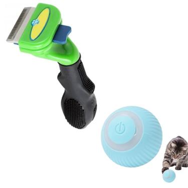 Imagem de Kit Escova Removedora De Pelos + Bola Elétrica Interativa Para Pets Cães E Gatos