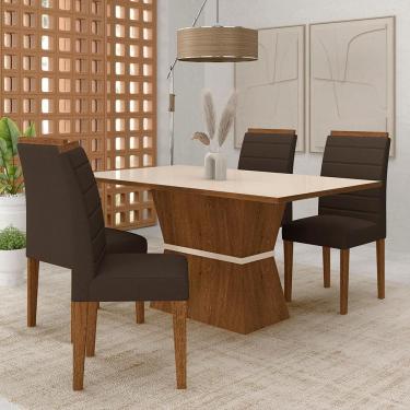 Imagem de Mesa 1,36 Biella Com 4 Cadeiras Estofadas Freijó/off/sd Marrom - M.a