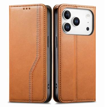 Imagem de LTLMYDAM Capa carteira para iPhone 17 Pro Max/17 Pro/Air/17, capa flip magnética de couro executivo anti-impressão digital com suporte para cartão à prova de choque, laranja, ar
